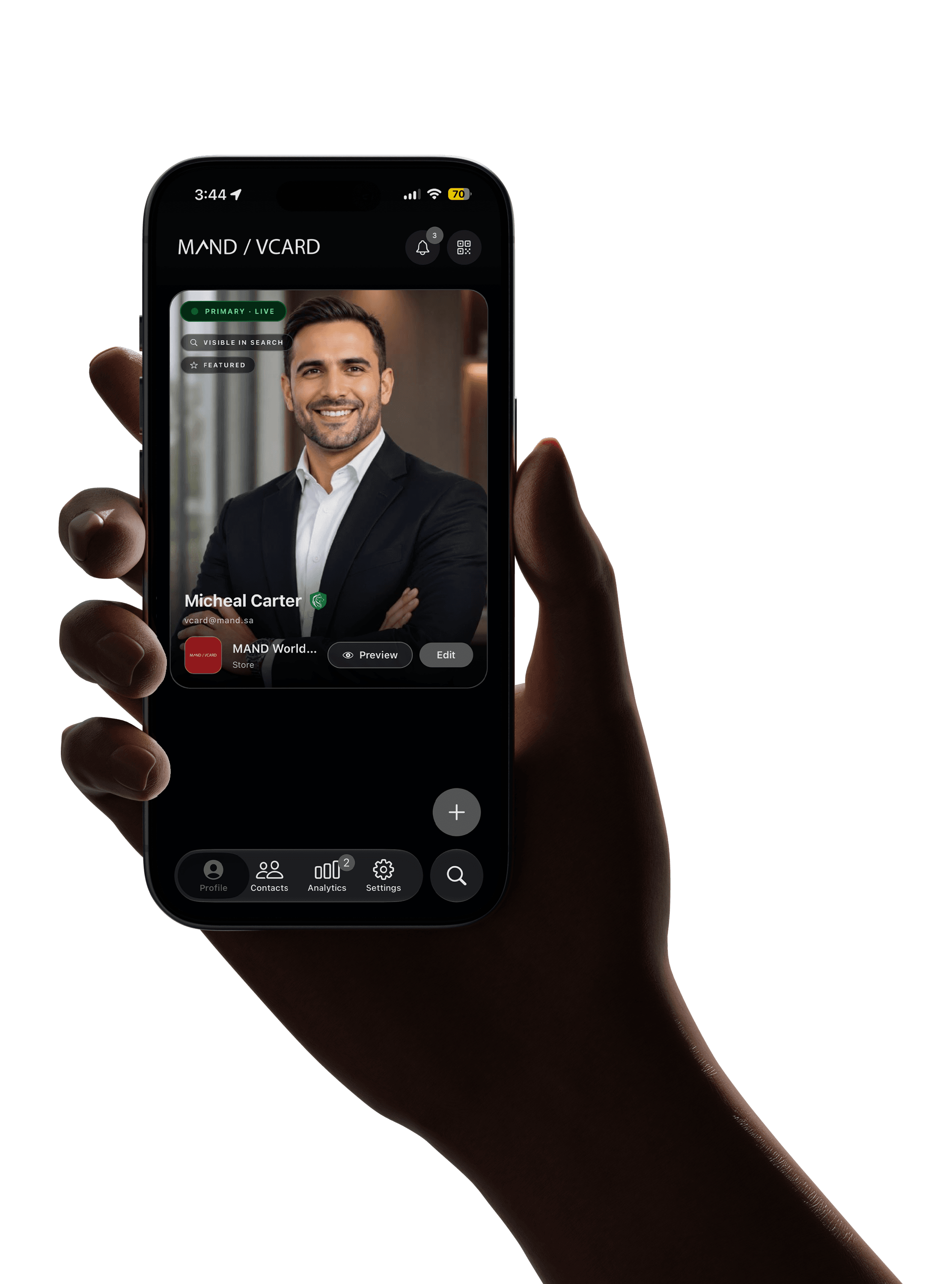 Phone showing the MAND VCARD app